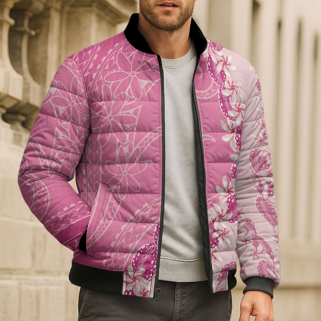 Heiva i Tahiti Bomber Puffer Jacket Tahitian Tiare Maori Cowrie Lei Pink