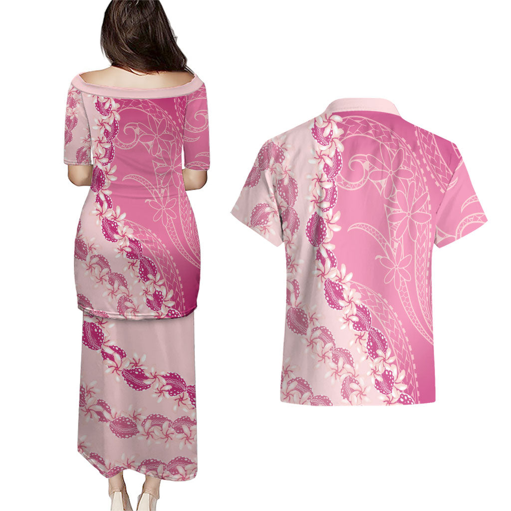 Heiva i Tahiti Couples Matching Puletasi and Hawaiian Shirt Tahitian Tiare Maori Cowrie Lei Pink LT14 - Polynesian Pride