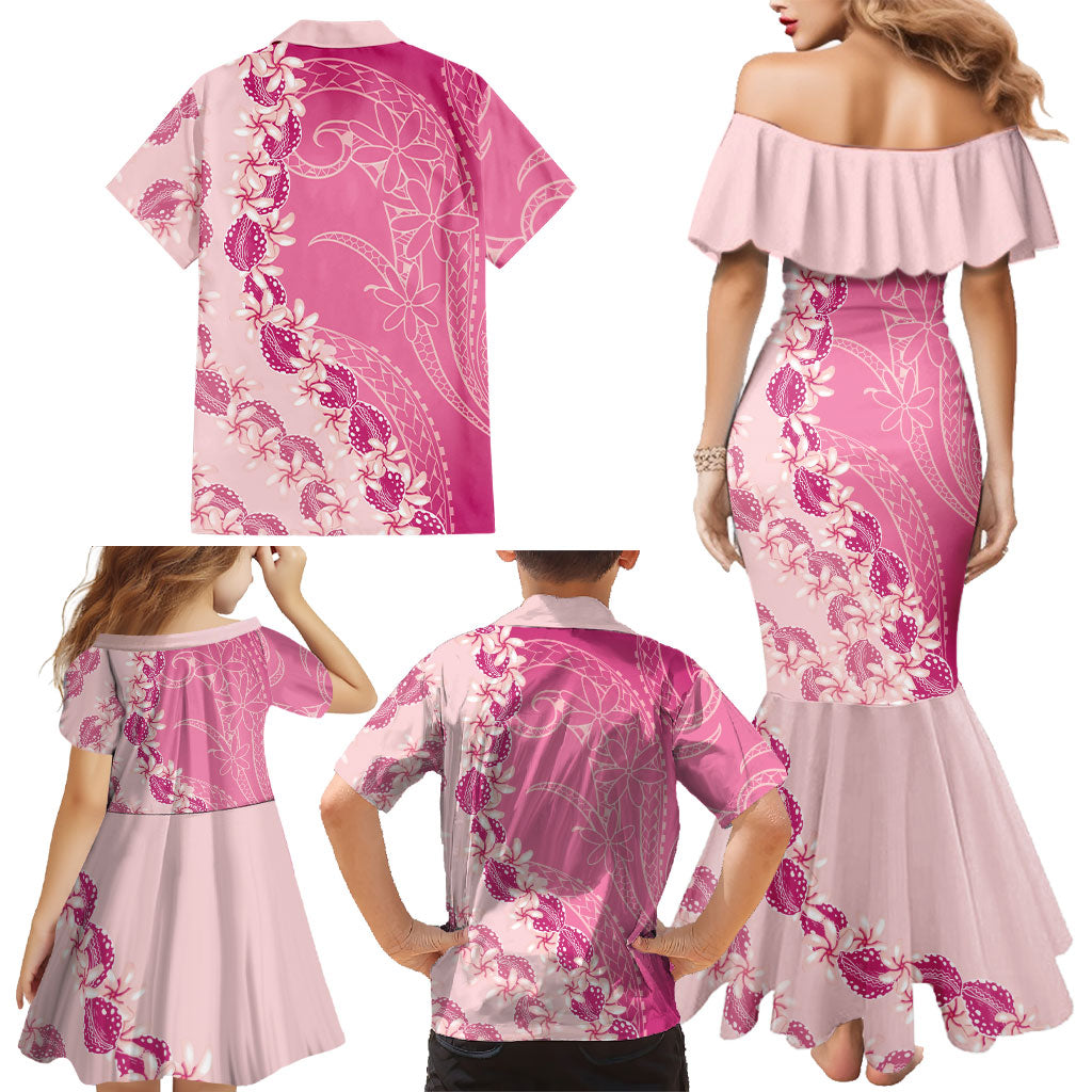 Heiva i Tahiti Family Matching Mermaid Dress and Hawaiian Shirt Tahitian Tiare Maori Cowrie Lei Pink LT14 - Polynesian Pride