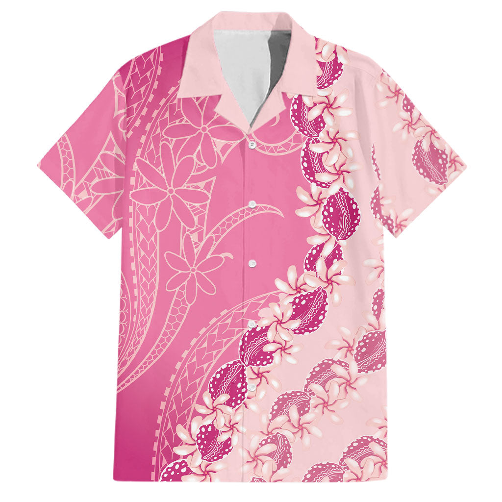 Heiva i Tahiti Family Matching Puletasi and Hawaiian Shirt Tahitian Tiare Maori Cowrie Lei Pink LT14 Dad's Shirt - Short Sleeve Pink - Polynesian Pride