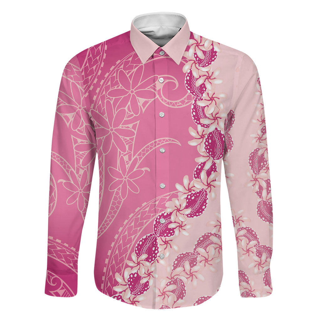 Heiva i Tahiti Family Matching Puletasi and Hawaiian Shirt Tahitian Tiare Maori Cowrie Lei Pink LT14 Dad's Shirt - Long Sleeve Pink - Polynesian Pride