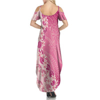 Heiva i Tahiti Family Matching Summer Maxi Dress and Hawaiian Shirt Tahitian Tiare Maori Cowrie Lei Pink LT14 - Polynesian Pride