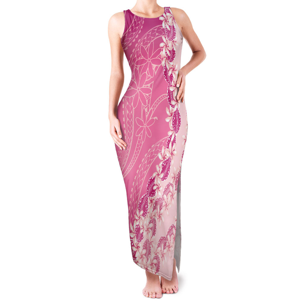 Heiva i Tahiti Family Matching Tank Maxi Dress and Hawaiian Shirt Tahitian Tiare Maori Cowrie Lei Pink LT14 Mom's Dress Pink - Polynesian Pride