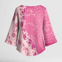 Heiva i Tahiti Kimono Sleeve Blouse Tahitian Tiare Maori Cowrie Lei Pink