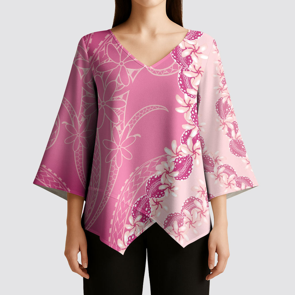 Heiva i Tahiti Kimono Sleeve Blouse Tahitian Tiare Maori Cowrie Lei Pink