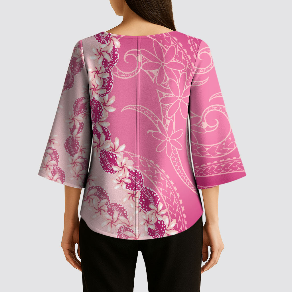 Heiva i Tahiti Kimono Sleeve Blouse Tahitian Tiare Maori Cowrie Lei Pink