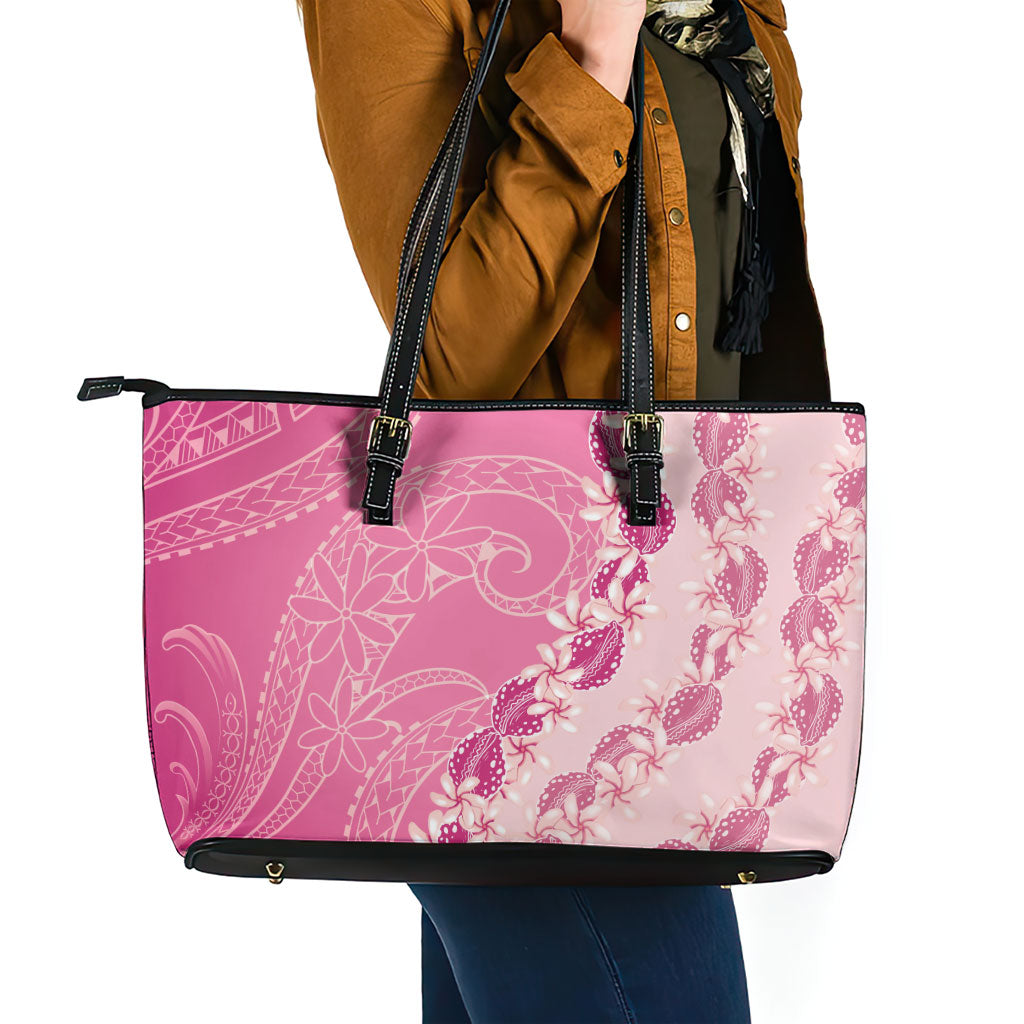 Heiva i Tahiti Leather Tote Bag Tahitian Tiare Maori Cowrie Lei Pink