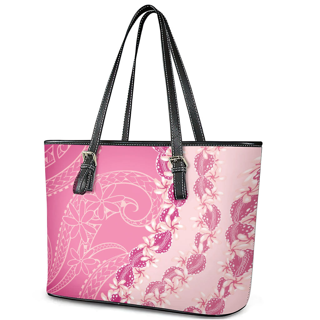 Heiva i Tahiti Leather Tote Bag Tahitian Tiare Maori Cowrie Lei Pink