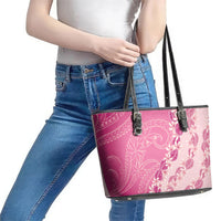 Heiva i Tahiti Leather Tote Bag Tahitian Tiare Maori Cowrie Lei Pink