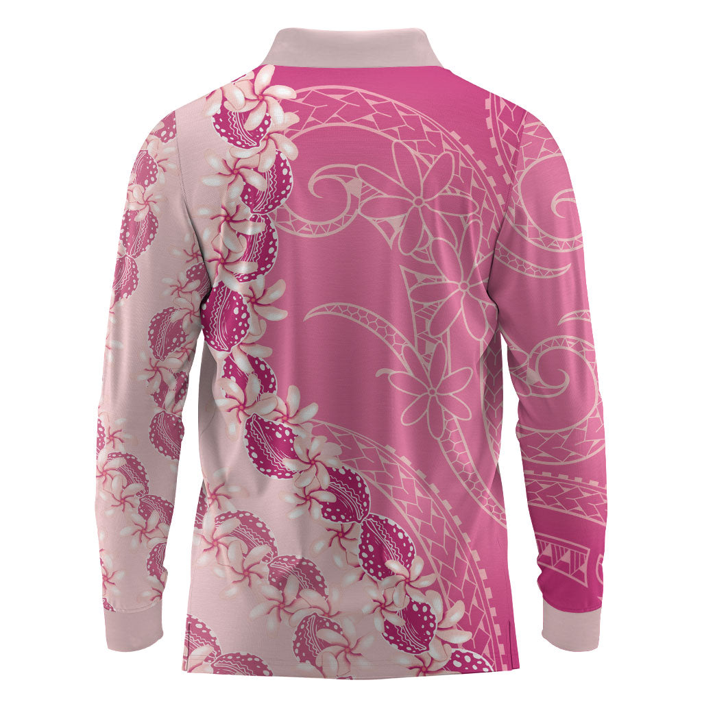 Heiva i Tahiti Long Sleeve Polo Shirt Tahitian Tiare Maori Cowrie Lei Pink
