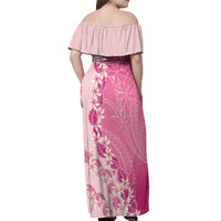Heiva i Tahiti Off Shoulder Maxi Dress Tahitian Tiare Maori Cowrie Lei Pink