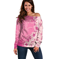 Heiva i Tahiti Off Shoulder Sweater Tahitian Tiare Maori Cowrie Lei Pink