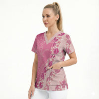 Heiva i Tahiti Scrub Top Tahitian Tiare Maori Cowrie Lei Pink