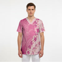 Heiva i Tahiti Scrub Top Tahitian Tiare Maori Cowrie Lei Pink