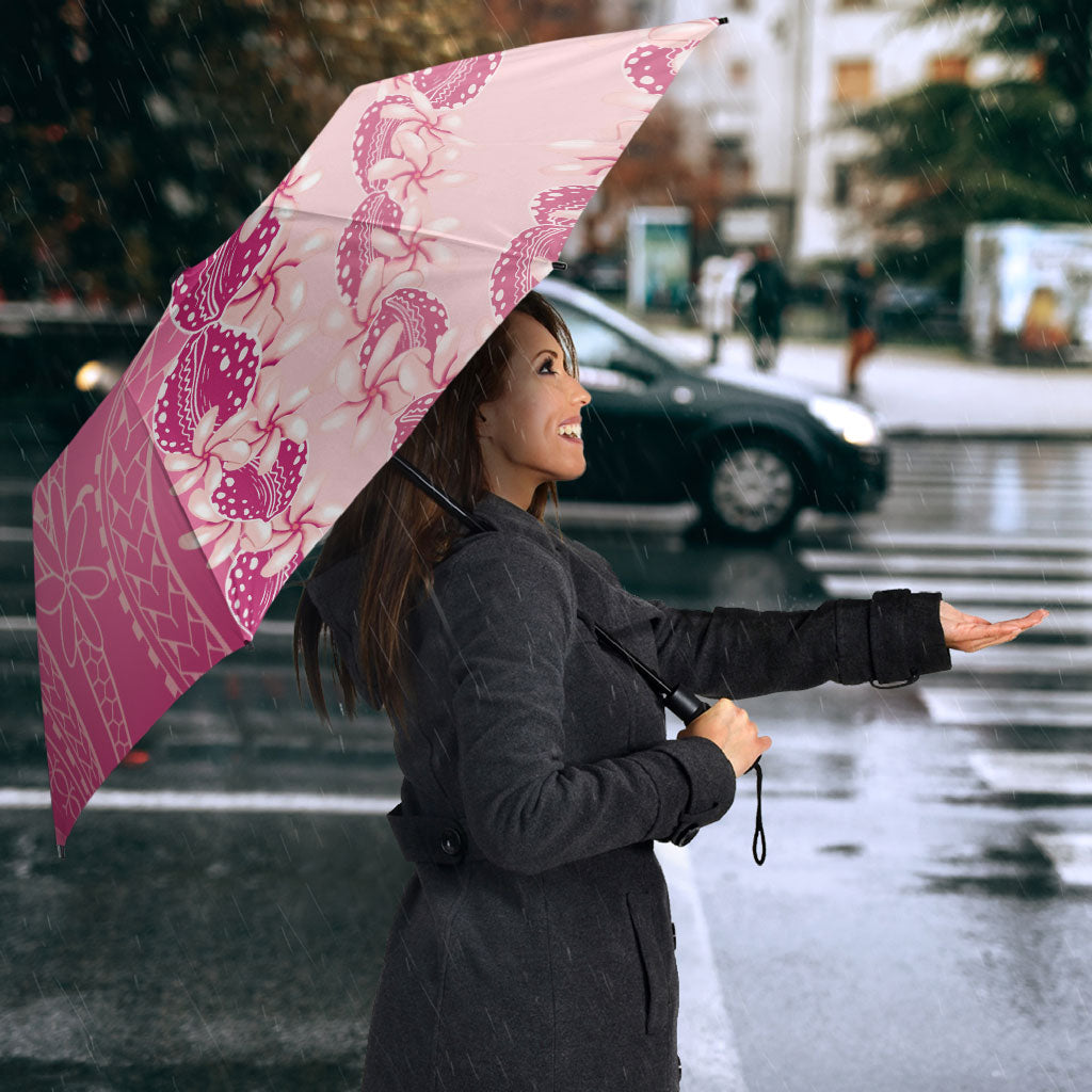 Heiva i Tahiti Umbrella Tahitian Tiare Maori Cowrie Lei Pink