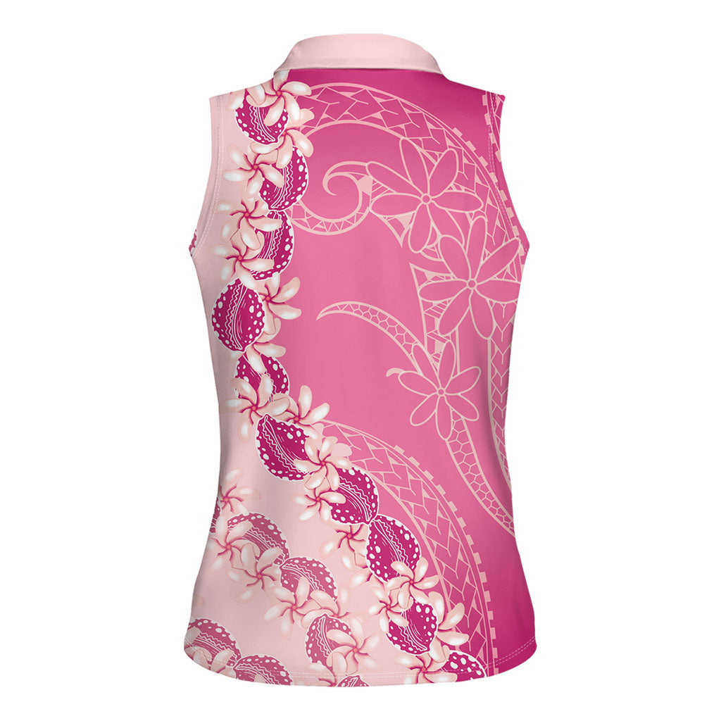 Heiva i Tahiti Women Sleeveless Polo Shirt Tahitian Tiare Maori Cowrie Lei Pink LT14 - Polynesian Pride