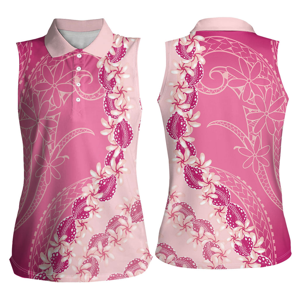 Heiva i Tahiti Women Sleeveless Polo Shirt Tahitian Tiare Maori Cowrie Lei Pink LT14 - Polynesian Pride