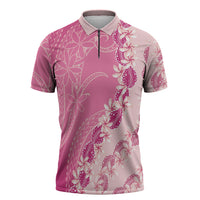 Heiva i Tahiti Zipper Polo Shirt Tahitian Tiare Maori Cowrie Lei Pink LT14 Pink - Polynesian Pride