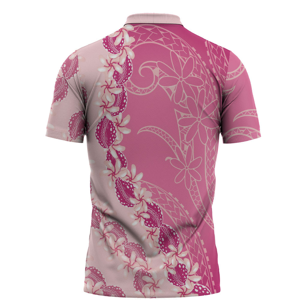Heiva i Tahiti Zipper Polo Shirt Tahitian Tiare Maori Cowrie Lei Pink LT14 - Polynesian Pride