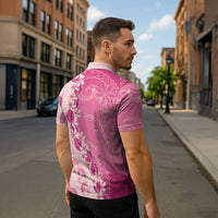 Heiva i Tahiti Zipper Polo Shirt Tahitian Tiare Maori Cowrie Lei Pink LT14 - Polynesian Pride