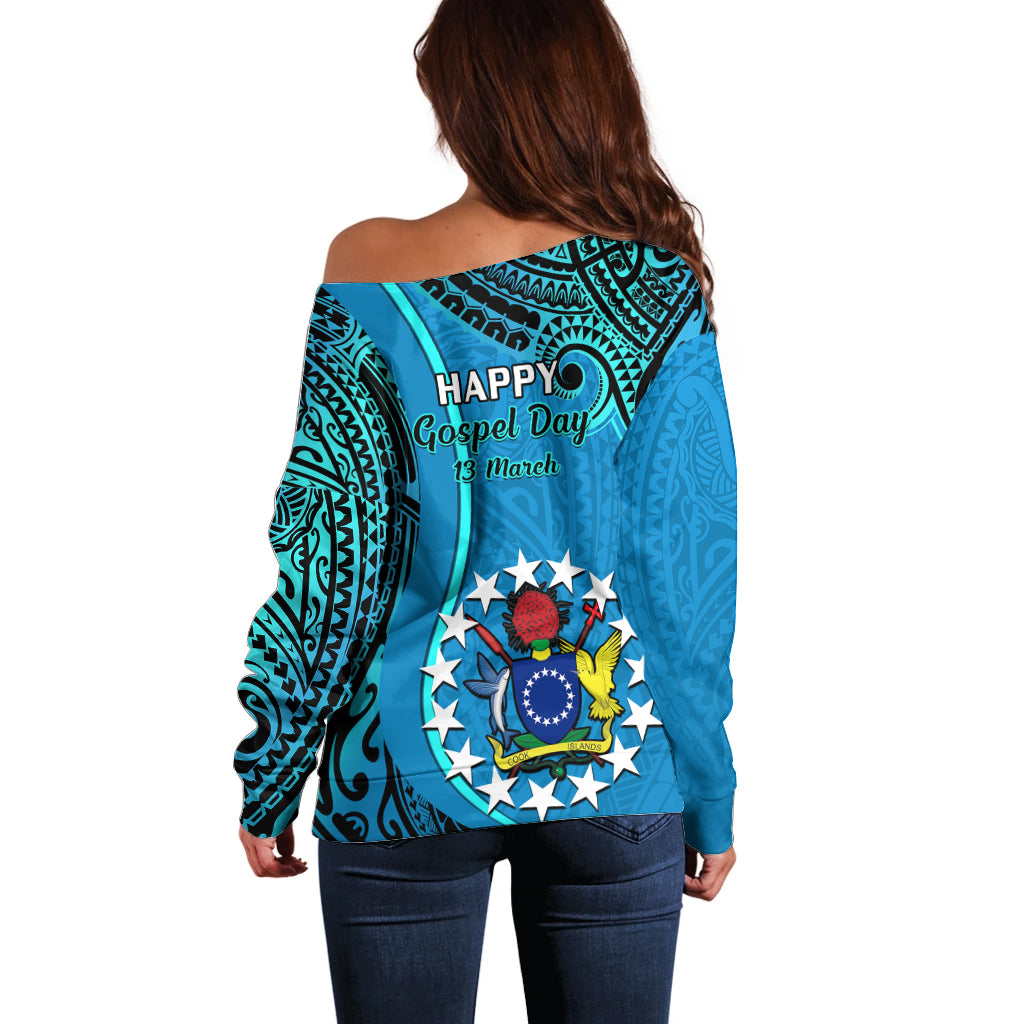 13 March Penrhyn Island Gospel Day Off Shoulder Sweater Cook Islands Tribal Pattern LT14 - Polynesian Pride