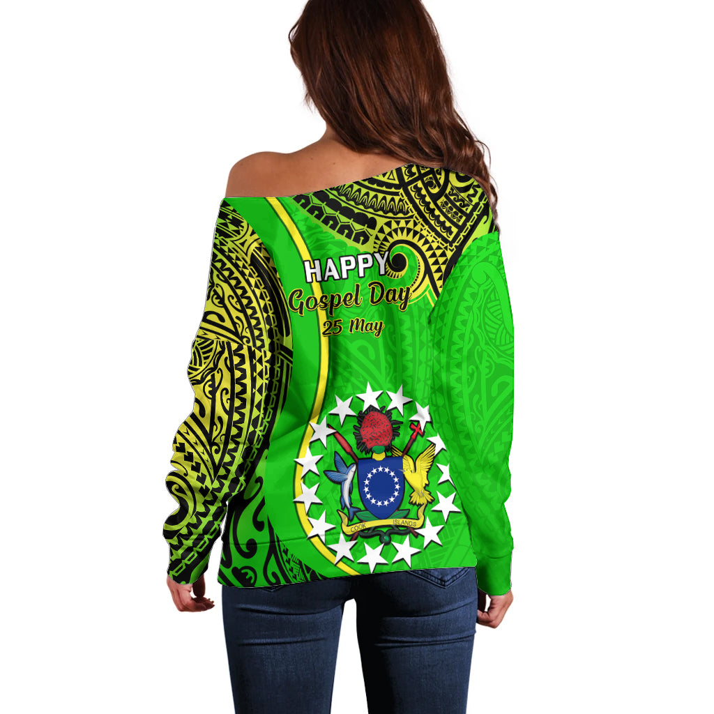 25 May Palmerston Island Gospel Day Off Shoulder Sweater Cook Islands Tribal Pattern LT14 - Polynesian Pride