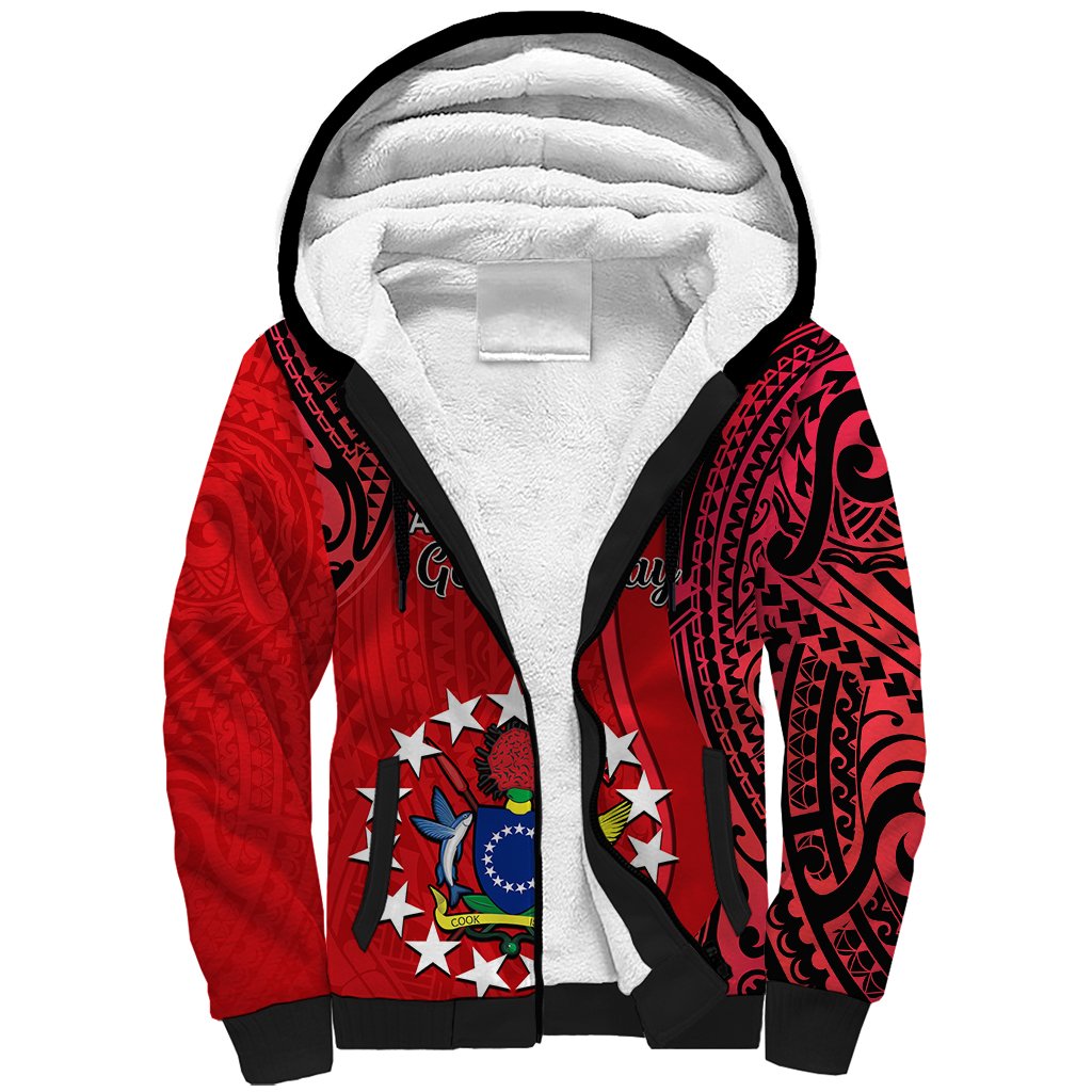 20 July Atiu Island Gospel Day Sherpa Hoodie Cook Islands Tribal Pattern LT14 Unisex Red - Polynesian Pride