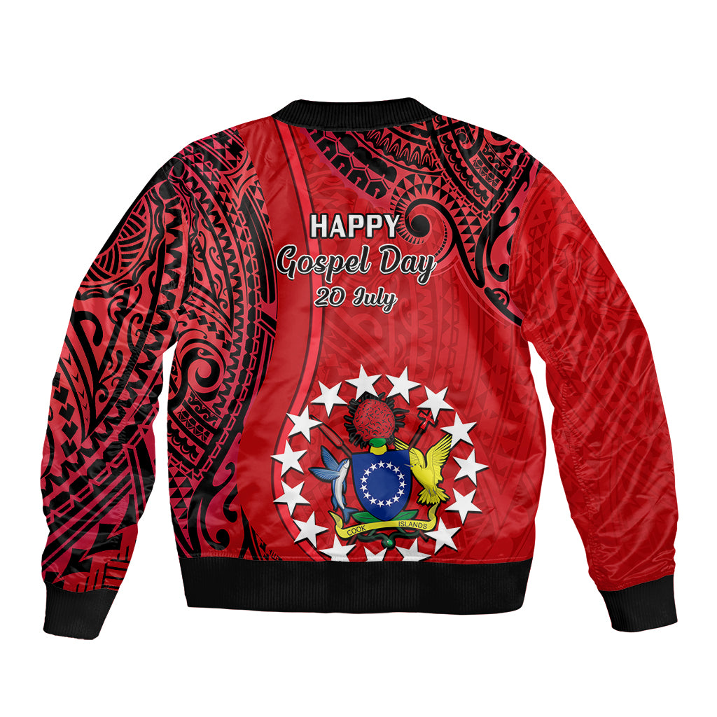 20 July Atiu Island Gospel Day Sleeve Zip Bomber Jacket Cook Islands Tribal Pattern LT14 - Polynesian Pride