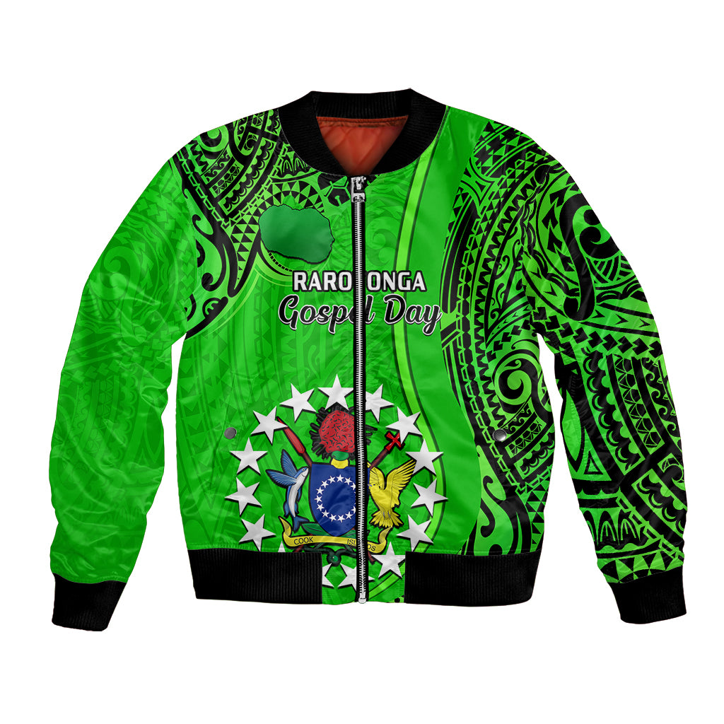 25 July Rarotonga Island Gospel Day Bomber Jacket Cook Islands Tribal Pattern LT14 Unisex Green - Polynesian Pride
