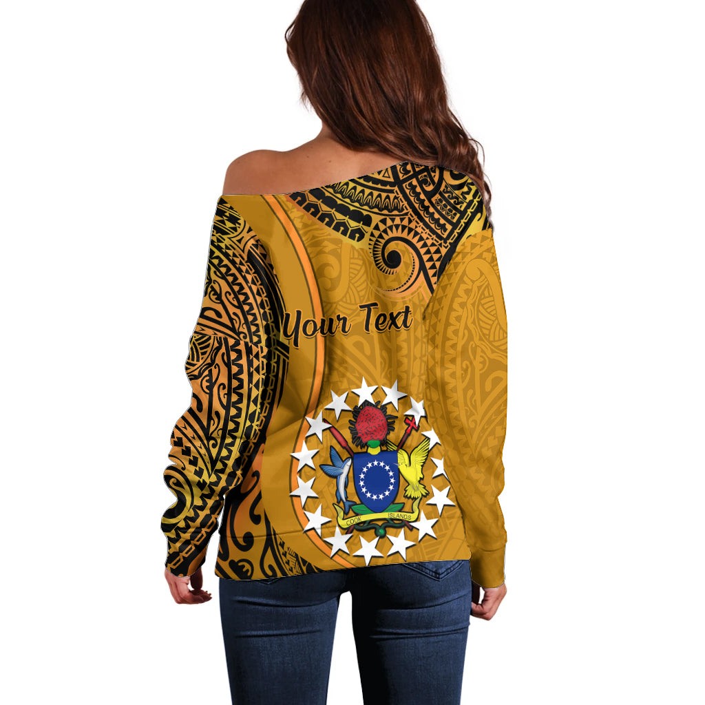 Personalised 15 August Rakahanga Island Gospel Day Off Shoulder Sweater Cook Islands Tribal Pattern LT14 - Polynesian Pride
