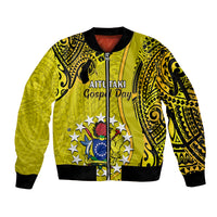 Personalised 27 October Aitutaki Island Gospel Day Sleeve Zip Bomber Jacket Cook Islands Tribal Pattern LT14 Unisex Gold - Polynesian Pride