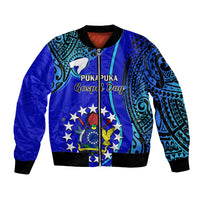 8 December Pukapuka Island Gospel Day Bomber Jacket Cook Islands Tribal Pattern LT14 Unisex Blue - Polynesian Pride