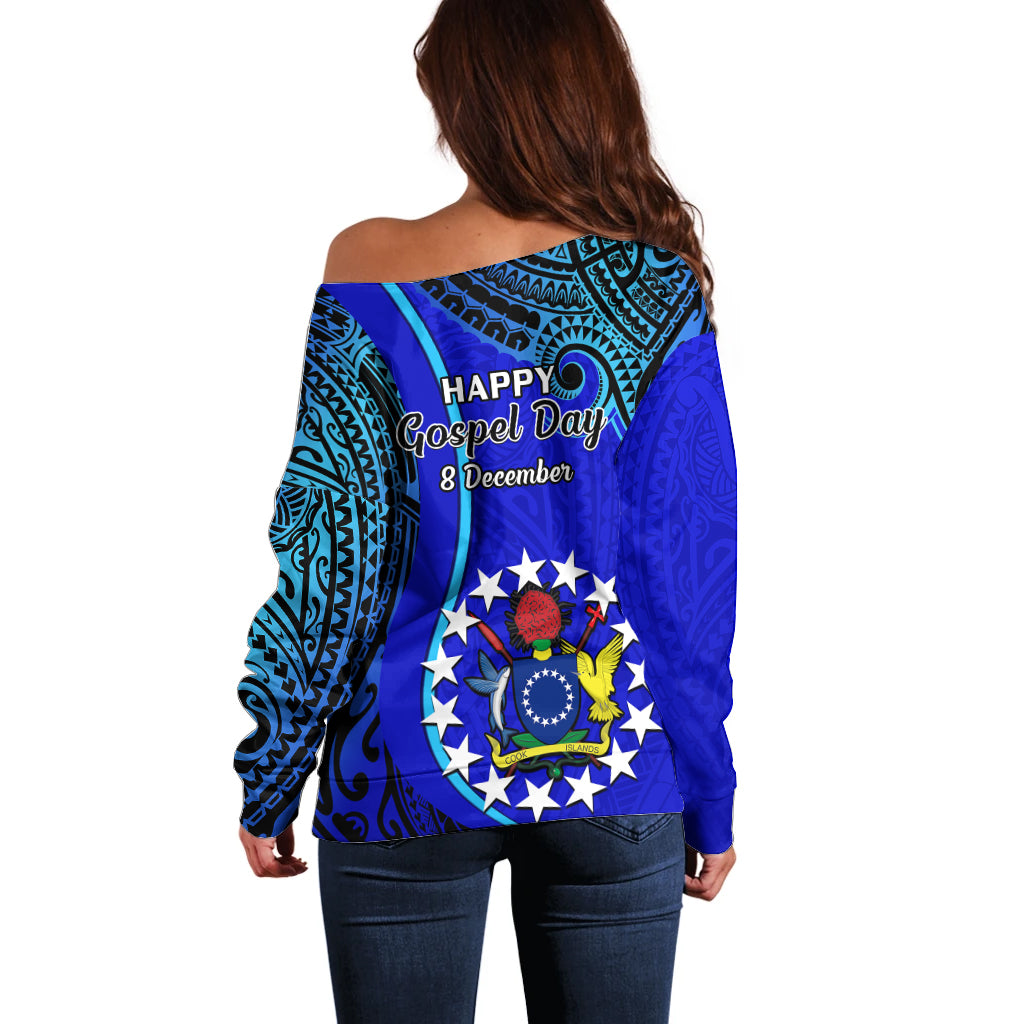 8 December Pukapuka Island Gospel Day Off Shoulder Sweater Cook Islands Tribal Pattern LT14 - Polynesian Pride