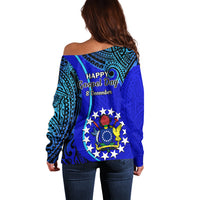 8 December Pukapuka Island Gospel Day Off Shoulder Sweater Cook Islands Tribal Pattern LT14 - Polynesian Pride
