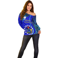 8 December Pukapuka Island Gospel Day Off Shoulder Sweater Cook Islands Tribal Pattern LT14 - Polynesian Pride