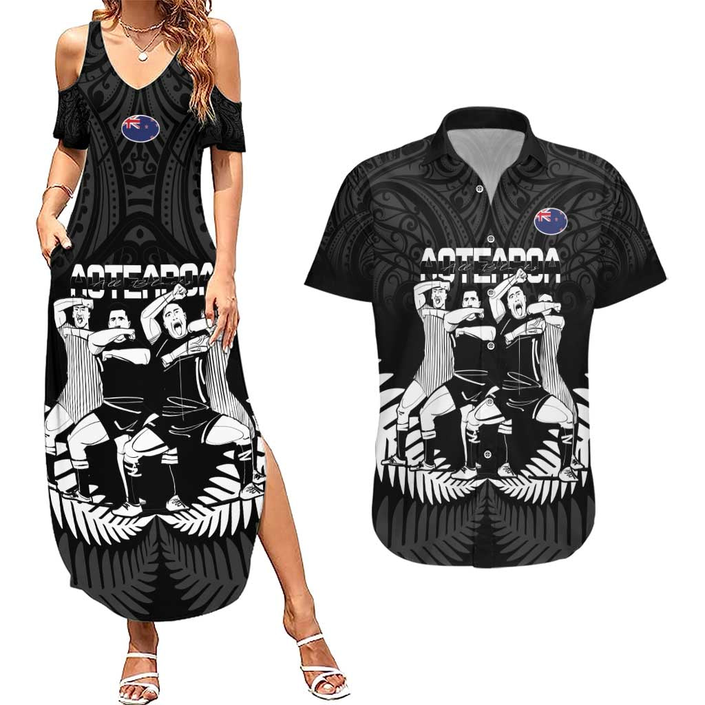 New Zealand Silver Fern Rugby Couples Matching Summer Maxi Dress and Hawaiian Shirt Haka Dance With Aotearoa Maori Pattern
