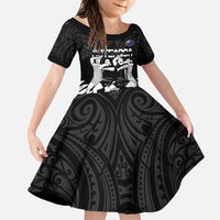 New Zealand Silver Fern Rugby Family Matching Long Sleeve Bodycon Dress and Hawaiian Shirt Haka Dance With Aotearoa Maori Pattern LT14 Daughter's Dress Black - Polynesian Pride