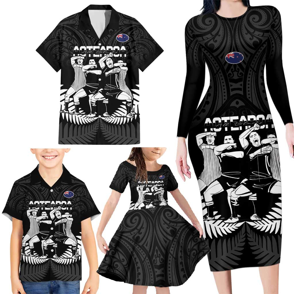 New Zealand Silver Fern Rugby Family Matching Long Sleeve Bodycon Dress and Hawaiian Shirt Haka Dance With Aotearoa Maori Pattern LT14 - Polynesian Pride