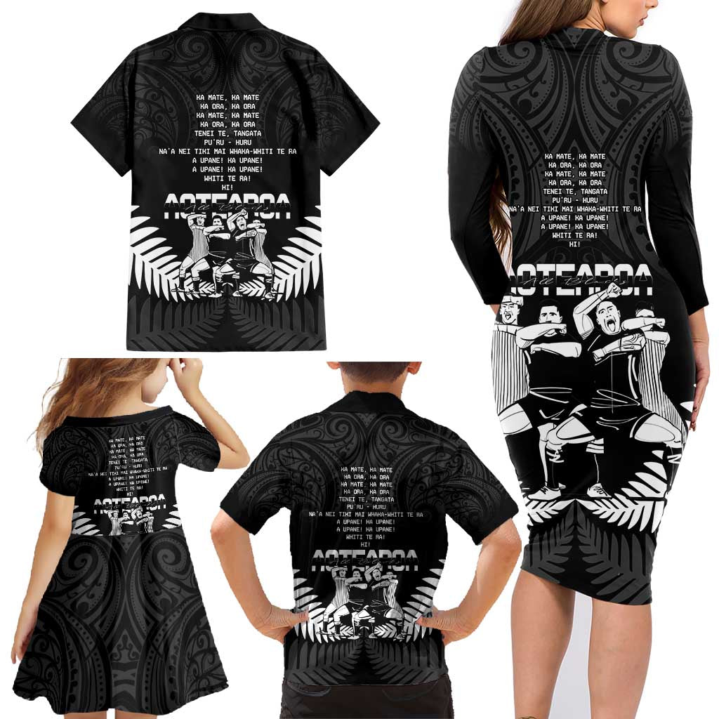 New Zealand Silver Fern Rugby Family Matching Long Sleeve Bodycon Dress and Hawaiian Shirt Haka Dance With Aotearoa Maori Pattern LT14 - Polynesian Pride