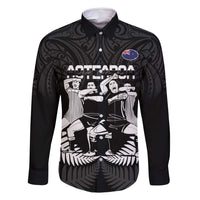 New Zealand Silver Fern Rugby Family Matching Long Sleeve Bodycon Dress and Hawaiian Shirt Haka Dance With Aotearoa Maori Pattern LT14 Dad's Shirt - Long Sleeve Black - Polynesian Pride