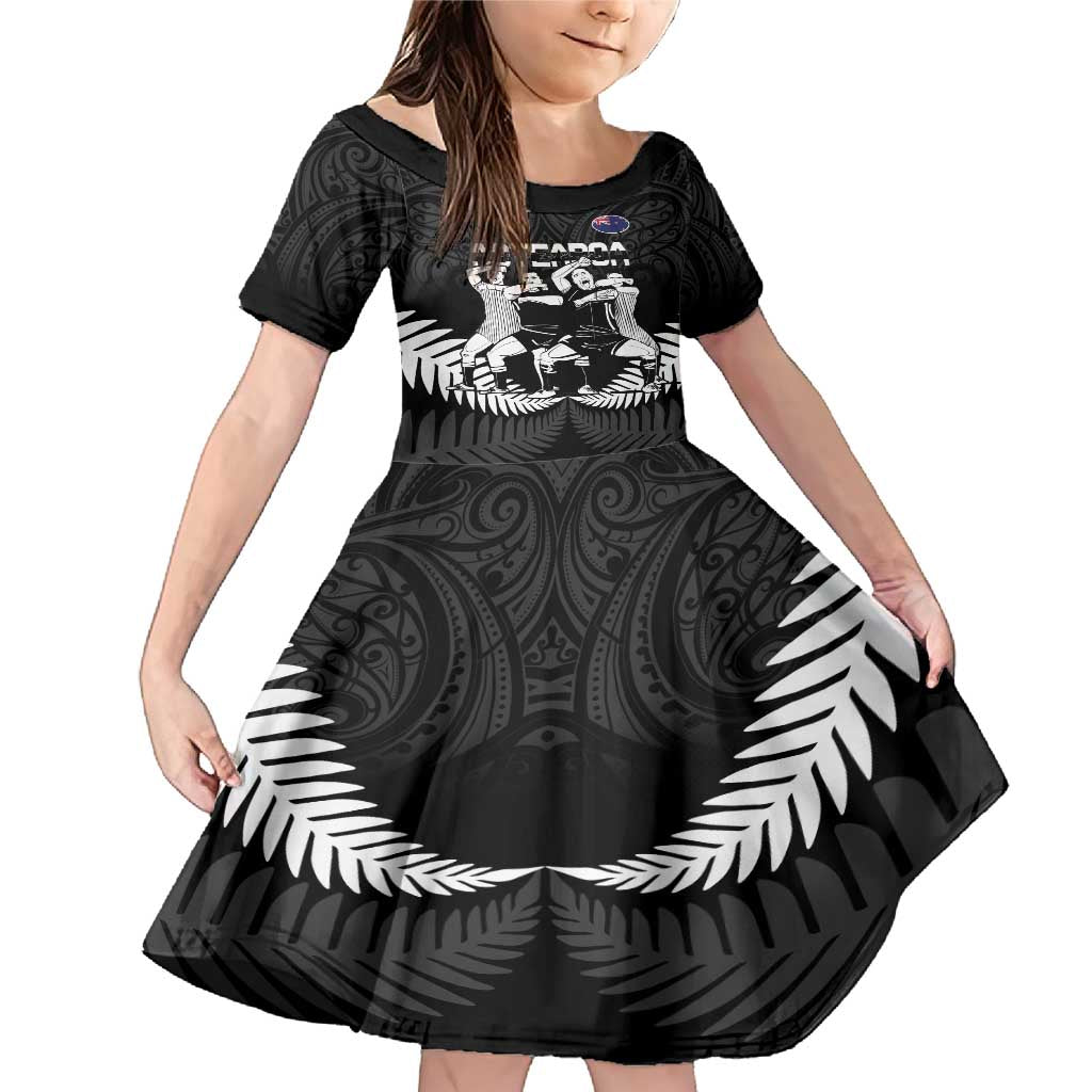 New Zealand Silver Fern Rugby Family Matching Mermaid Dress and Hawaiian Shirt Haka Dance With Aotearoa Maori Pattern LT14 Daughter's Dress Black - Polynesian Pride