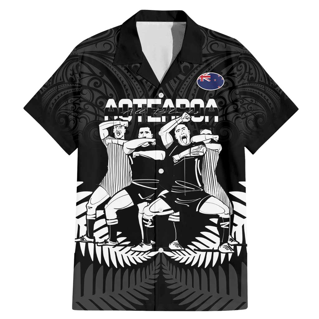 New Zealand Silver Fern Rugby Family Matching Mermaid Dress and Hawaiian Shirt Haka Dance With Aotearoa Maori Pattern LT14 Dad's Shirt - Short Sleeve Black - Polynesian Pride