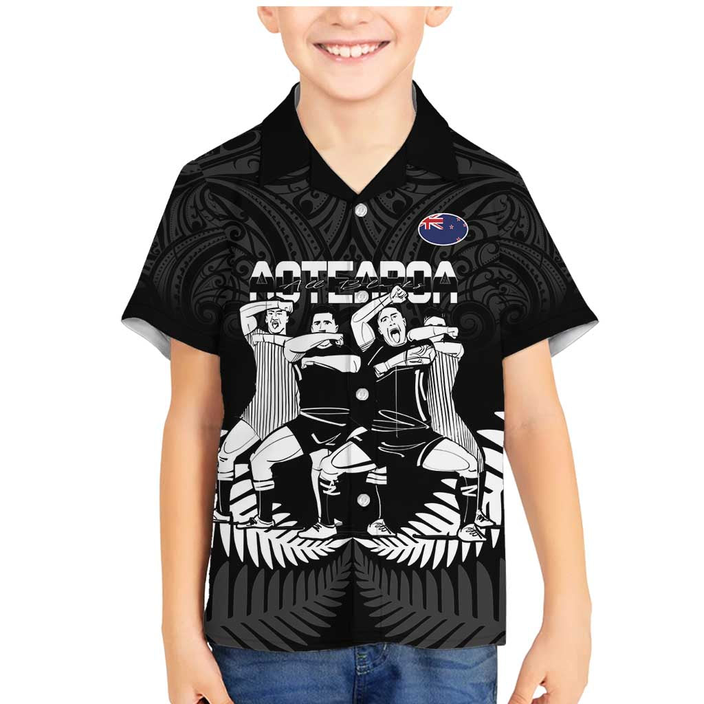 New Zealand Silver Fern Rugby Family Matching Mermaid Dress and Hawaiian Shirt Haka Dance With Aotearoa Maori Pattern LT14 Son's Shirt Black - Polynesian Pride