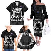 New Zealand Silver Fern Rugby Family Matching Off The Shoulder Long Sleeve Dress and Hawaiian Shirt Haka Dance With Aotearoa Maori Pattern LT14 - Polynesian Pride