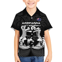 New Zealand Silver Fern Rugby Family Matching Off The Shoulder Long Sleeve Dress and Hawaiian Shirt Haka Dance With Aotearoa Maori Pattern LT14 Son's Shirt Black - Polynesian Pride