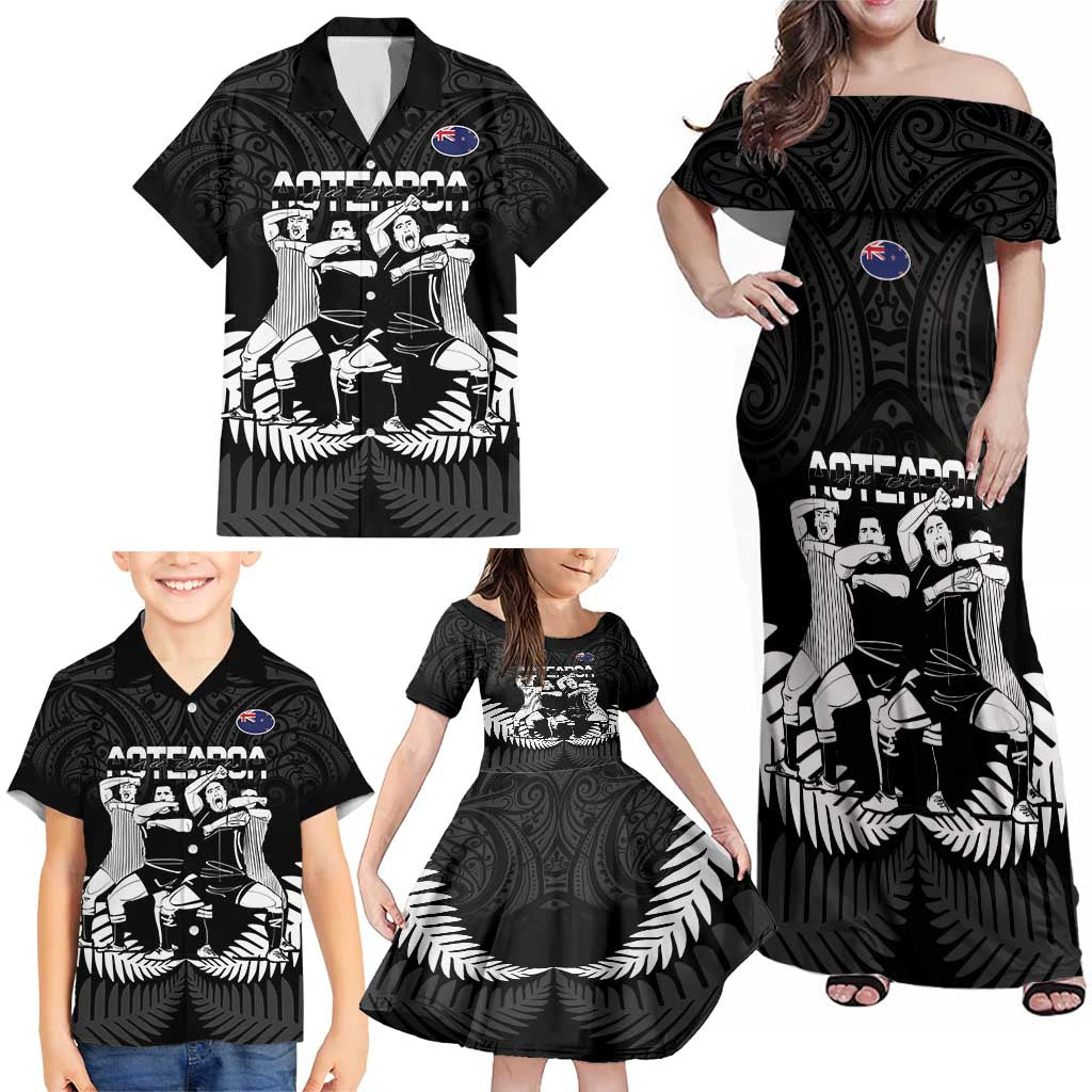 New Zealand Silver Fern Rugby Family Matching Off Shoulder Maxi Dress and Hawaiian Shirt Haka Dance With Aotearoa Maori Pattern LT14 - Polynesian Pride