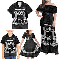New Zealand Silver Fern Rugby Family Matching Off Shoulder Maxi Dress and Hawaiian Shirt Haka Dance With Aotearoa Maori Pattern LT14 - Polynesian Pride