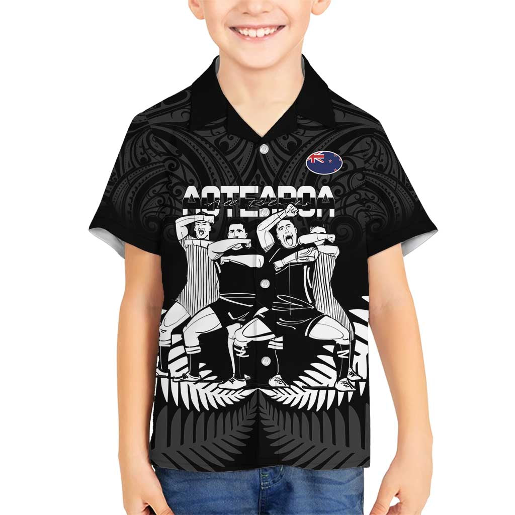 New Zealand Silver Fern Rugby Family Matching Off Shoulder Maxi Dress and Hawaiian Shirt Haka Dance With Aotearoa Maori Pattern LT14 Son's Shirt Black - Polynesian Pride