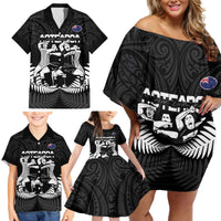 New Zealand Silver Fern Rugby Family Matching Off Shoulder Short Dress and Hawaiian Shirt Haka Dance With Aotearoa Maori Pattern LT14 - Polynesian Pride