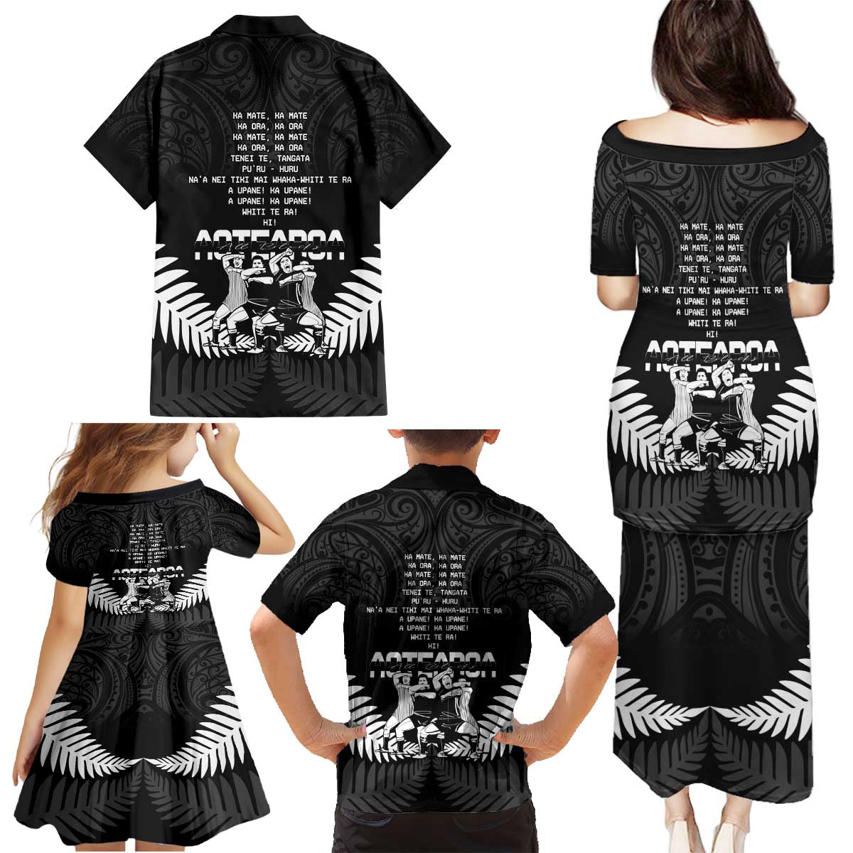 New Zealand Silver Fern Rugby Family Matching Puletasi and Hawaiian Shirt Haka Dance With Aotearoa Maori Pattern LT14 - Polynesian Pride